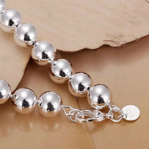 925 Sterling Silver 10 MM Classic Bead Bracelet - Picture 6 of 9